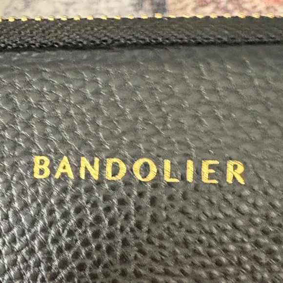 Bandolier Black Leather Phone Pouch with Gold Accents